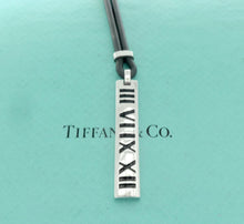 Laden Sie das Bild in den Galerie-Viewer, Authentic Tiffany & Co. Atlas Necklace Sterling Silver Black Enamel Pendant Rubber Black Cord Surfer Necklace