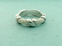 Load image into Gallery viewer, Authentic Tiffany & Co. Enamel Ring Narrow Sterling Silver White Enamel Signature Band Ring Size 4.5