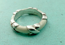 Load image into Gallery viewer, Authentic Tiffany & Co. Enamel Ring Narrow Sterling Silver White Enamel Signature Band Ring Size 4.5
