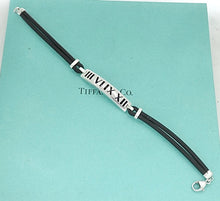 Carregar imagem no visualizador da galeria, Authentic Tiffany & Co. Atlas Bracelet Sterling Silver Black Enamel Pendant Rubber Cord Bracelet