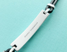 Carregar imagem no visualizador da galeria, Authentic Tiffany & Co. Atlas Bracelet Sterling Silver Black Enamel Pendant Rubber Cord Bracelet
