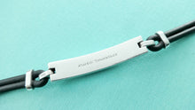 Carregar imagem no visualizador da galeria, Authentic Tiffany & Co. Atlas Bracelet Sterling Silver Black Enamel Pendant Rubber Cord Bracelet