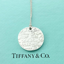 Cargar imagen en el visor de la galería, Authentic Tiffany & Co. Notes “Fifth Avenue” Necklace Round Sterling Address Silver Large Pendant Necklace