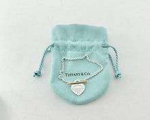Load image into Gallery viewer, Authentic Return to Tiffany Lovestruck Heart Tag Bracelet Sterling Silver Rose Gold Arrow Small Heart Size Large