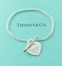 Load image into Gallery viewer, Authentic Return to Tiffany Lovestruck Heart Tag Bracelet Sterling Silver Rose Gold Arrow Small Heart Size Large