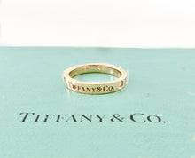 Load image into Gallery viewer, Authentic Tiffany T&CO Gold Diamond Ring 18K Triple Diamonds Rose Gold 3mm Band Ring Size 5.5