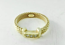 Load image into Gallery viewer, Authentic Tiffany & Co. Somerset Diamond Mesh Ring Yellow Gold Three 3 Diamonds Band Ring Size 7