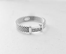 Load image into Gallery viewer, Authentic Tiffany & Co. Somerset Diamond Mesh Ring Sterling Silver Three 3 Diamonds Band Ring Size 5.5