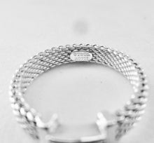 Load image into Gallery viewer, Authentic Tiffany & Co. Somerset Diamond Mesh Ring Sterling Silver Three 3 Diamonds Band Ring Size 5.5