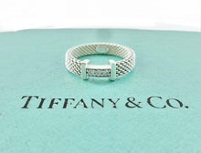 Load image into Gallery viewer, Authentic Tiffany & Co. Somerset Diamond Mesh Ring Sterling Silver Three 3 Diamonds Band Ring Size 5.5