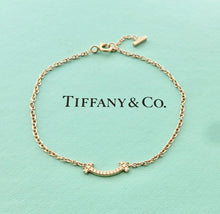 Laden Sie das Bild in den Galerie-Viewer, Authentic Tiffany & Co. Tiffany T Smile Bracelet Rose Gold Diamonds Mini Smile Size Small 18k Bracelet 6 Inches