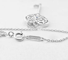 Load image into Gallery viewer, Authentic Tiffany & Co Enchant Heart Key Charm Blue Sapphire Sterling Silver Scroll Pendant Necklace