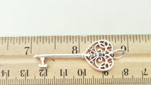 Load image into Gallery viewer, Authentic Tiffany & Co Enchant Heart Key Charm Blue Sapphire Sterling Silver Scroll Pendant Necklace