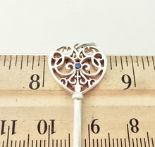 Load image into Gallery viewer, Authentic Tiffany & Co Enchant Heart Key Charm Blue Sapphire Sterling Silver Scroll Pendant Necklace