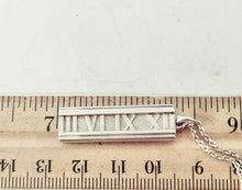 Cargar imagen en el visor de la galería, Tiffany & Co. Atlas Bar Necklace Sterling Silver Roman Numerals Rectangle Pendant Necklace