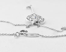 Load image into Gallery viewer, Authentic Tiffany & Co Enchant Heart Key Charm Blue Sapphire Sterling Silver Scroll Pendant Necklace