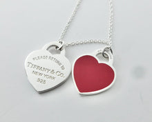 Laden Sie das Bild in den Galerie-Viewer, Authentic Return to Tiffany Heart Necklace Size Small Double Hearts Sterling Silver Red Enamel Necklace 16-18 Inches