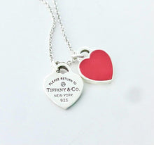 Laden Sie das Bild in den Galerie-Viewer, Authentic Return to Tiffany Heart Diamond Necklace Sterling Silver Red Enamel Double Mini Hearts Pendant Tiffany & Co. Necklace