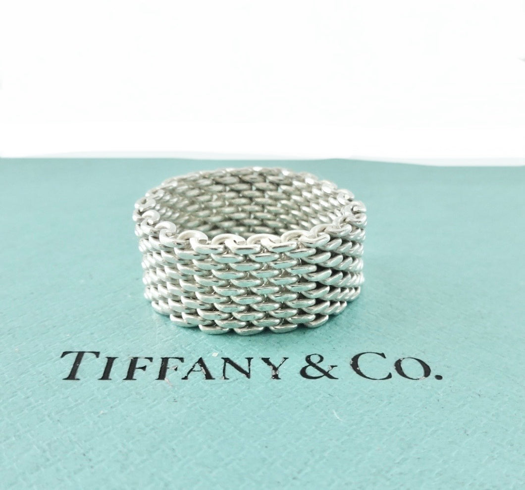 Authentic Tiffany & Co. Somerset Mesh Ring Sterling Silver Band Ring Size 9