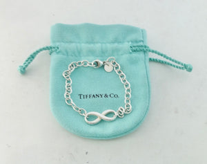 Authentic Tiffany & Co. Infinity Bracelet Figure 8 Sterling Silver Round Link Bracelet Size Medium