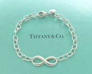 Authentic Tiffany & Co. Infinity Bracelet Figure 8 Sterling Silver Round Link Bracelet Size Medium