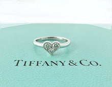 Cargar imagen en el visor de la galería, Authentic Tiffany &amp; Co. Hearts Diamond Ring Platinum Three 3 Diamonds Heart .19 Carat Ring Size 5
