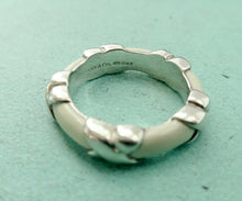 Load image into Gallery viewer, Authentic Tiffany &amp; Co. Enamel Ring Narrow Sterling Silver White Enamel Signature Band Ring Size 4.5
