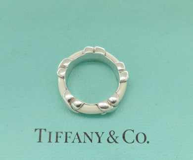 Authentic Tiffany & Co. Enamel Ring Narrow Sterling Silver White Enamel Signature Band Ring Size 4.5