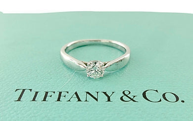 Authentic Tiffany & Co. Diamond Ring Platinum Solitaire Harmony .25 Carat Wedding Engagement Diamond Ring Size 4.75