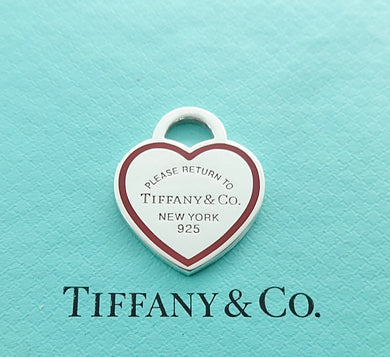 Authentic Tiffany & Co. Return to Tiffany Heart Charm Red Enamel Sterling Silver Size Medium Pendant Necklace