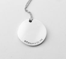 Cargar imagen en el visor de la galería, Authentic Tiffany &amp; Co. Notes “Fifth Avenue” Necklace Round Sterling Address Silver Large Pendant Necklace

