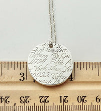 Cargar imagen en el visor de la galería, Authentic Tiffany &amp; Co. Notes “Fifth Avenue” Necklace Round Sterling Address Silver Large Pendant Necklace
