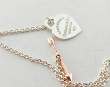 Load image into Gallery viewer, Authentic Return to Tiffany Lovestruck Heart Tag Bracelet Sterling Silver Rose Gold Arrow Small Heart Size Large
