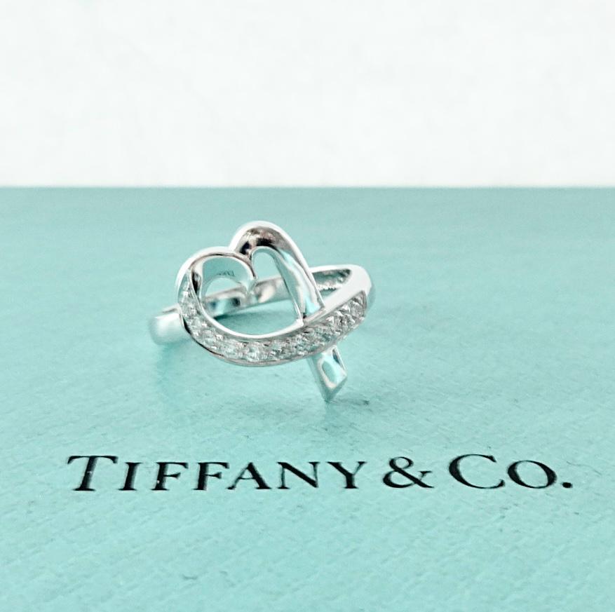 Authentic Tiffany & Co. Paloma Picasso Gold Diamond Heart Ring 18K White Gold Loving Heart Diamond Ring Size 5.5