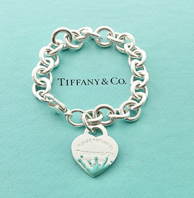 Authentic Return to Tiffany Splash Heart Bracelet Tiffany & Co. Sterling Silver Color Blue Enamel Medium Heart Tag Bracelet Size Small