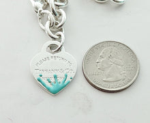 Carregar imagem no visualizador da galeria, Authentic Return to Tiffany Splash Heart Bracelet Tiffany &amp; Co. Sterling Silver Color Blue Enamel Medium Heart Tag Bracelet Size Small
