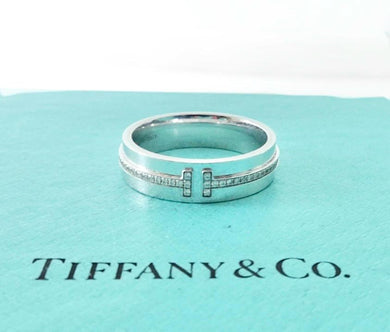 Authentic Tiffany T Wide Diamond Ring White Gold Round Diamonds Tiffany & Co. 18K Ring Size 9