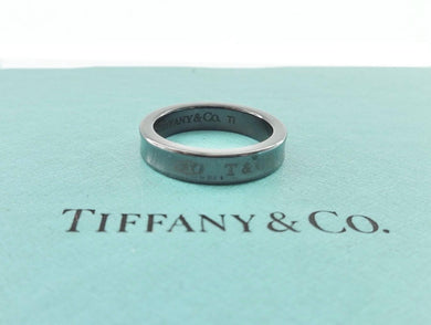 Authentic Tiffany & Co. 1837 Narrow Titanium Ring T Co Concave Thin Band Ring Size 5