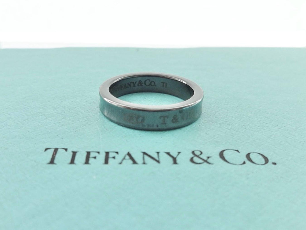 Authentic Tiffany & Co. 1837 Narrow Titanium Ring T Co Concave Thin Band Ring Size 5