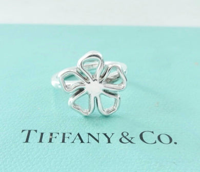 Authentic Tiffany & Co. Flower Ring Sterling Silver Open Stencil Hibiscus Flower Band Ring Size 6