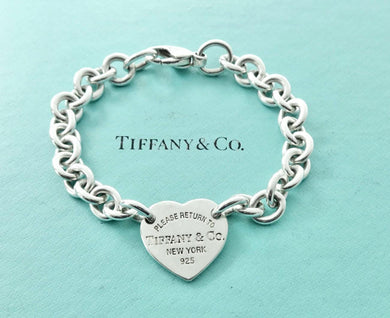 Authentic Return to Tiffany Heart Tag Bracelet Sterling Silver Tiffany & Co. Link Bracelet 7.75 Inches