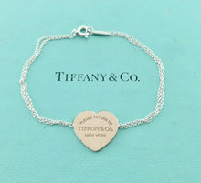 Carica l&#39;immagine nel visualizzatore di Gallery, Authentic Return to Tiffany Heart Bracelet Rubedo Sterling Silver Double Chain Bracelet 6.75 Inches
