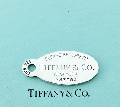 Authentic Tiffany & Co. Return to Tiffany Dog Tag Necklace Sterling Silver Large Oval Pendant Necklace