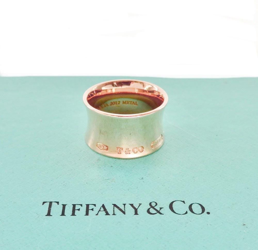 Authentic Tiffany Co. 1837 Rubedo Ring Wide T & Co NY Concave Metal Ring Size 6.5