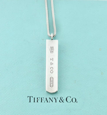 Authentic Tiffany & Co. 1837 Necklace Sterling Silver Bar Pendant Snake Chain Necklace