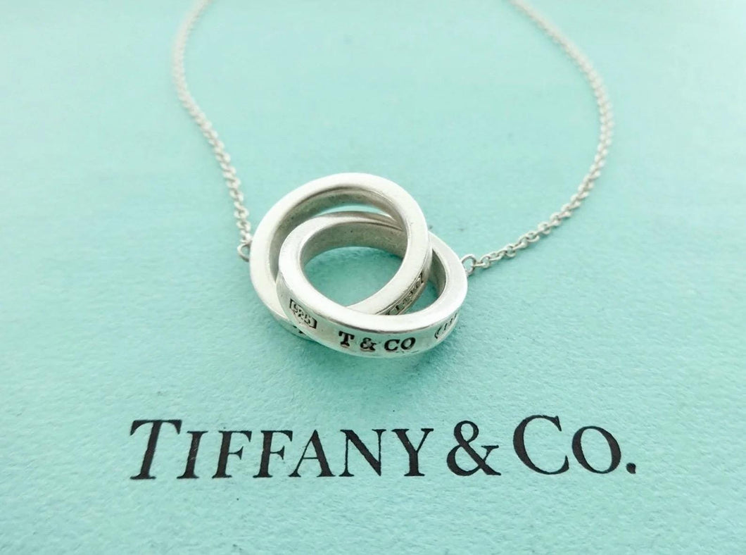 Authentic Tiffany and Co. 1837 Interlocking Circles Pendant Sterling Silver Necklace Small