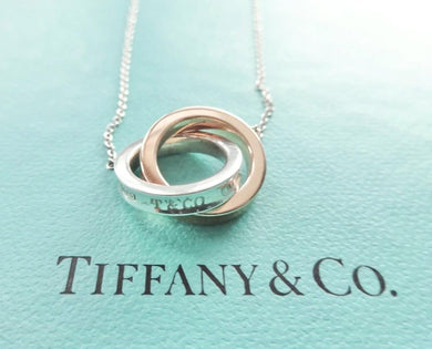 Authentic Tiffany & Co. 1837 Interlocking Circles Necklace Pendant Sterling Silver Rubedo Necklace Small