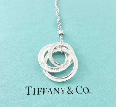 Authentic Tiffany & Co. 1837 Interlocking Circles Necklace Pendant Sterling Silver Necklace Size Small