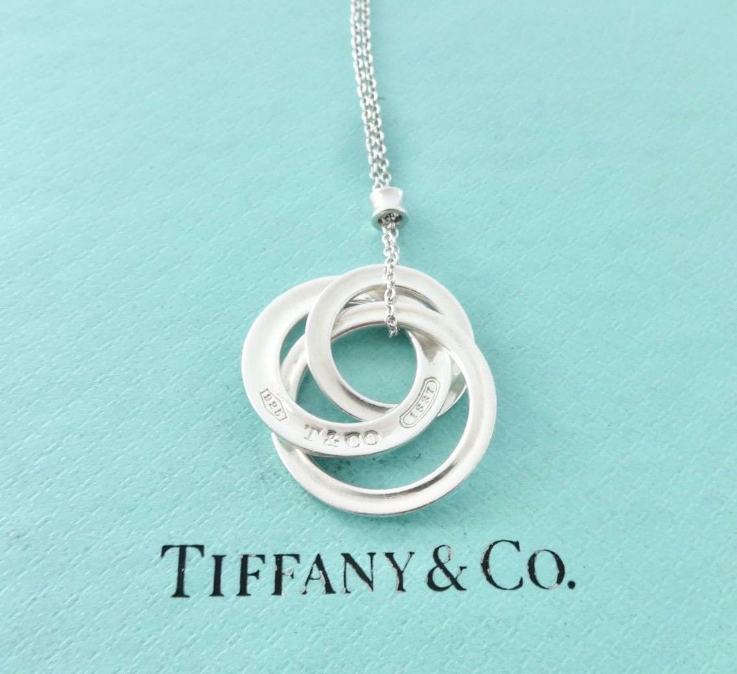 Authentic Tiffany & Co. 1837 Interlocking Circles Necklace Pendant Sterling Silver Necklace Size Small