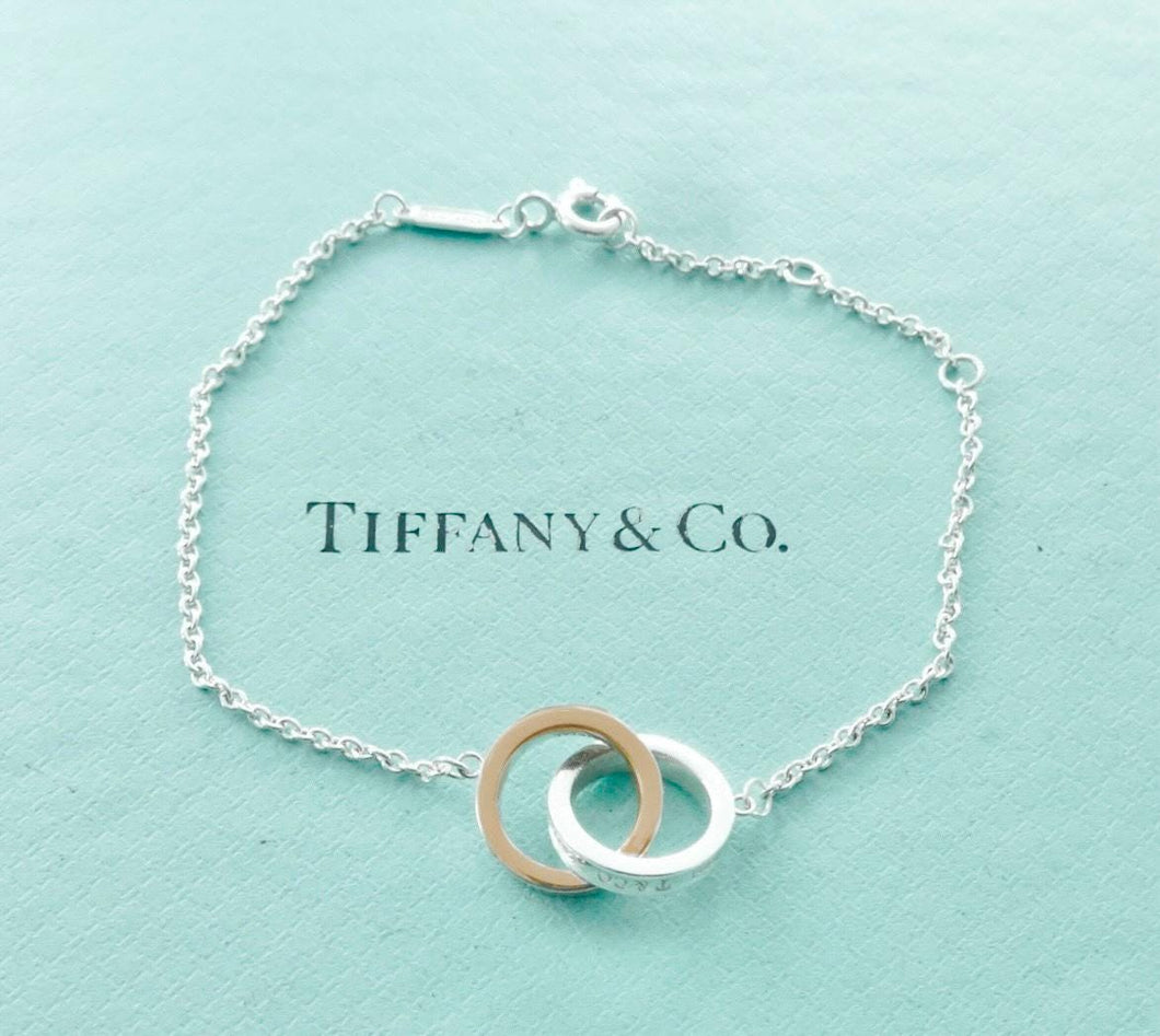 Authentic Tiffany Co. 1837 Interlocking Circles Bracelet Sterling Silver Rubedo Metal 925 T CO 1837